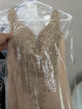 May Queen Champagne Beaded Lace Prom Dress